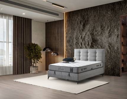 Pat tapitat cu saltea si spatiu pentru depozitare SIESTA (200x200cm) grey 