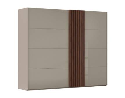 Dulap cu usi glisante TEGIO 262x223x69cm fango mat/ sticla fango- Walnut