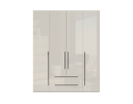 Dulap cu 4 usi si 2 sertare PIANO BEIGE 182x224x56cm bej lucios, manere crom