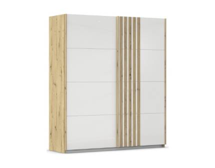 Dulap cu usi glisante MOSBACH 181x210x62cm stejar Artisan/ sticla alba