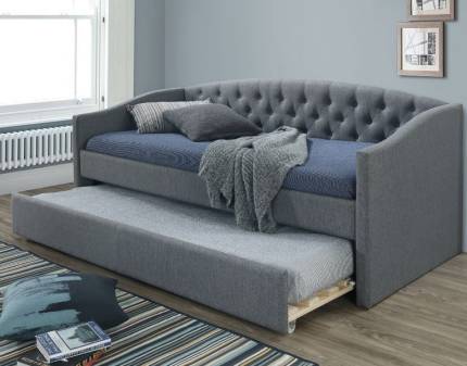 Pat tapitat cu somiera si pat suplimentar ALESSIA (90x200cm) material textil grey