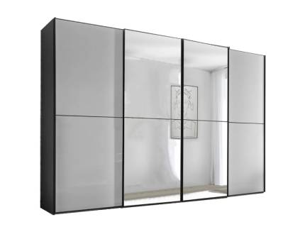 Dulap cu 4 usi glisante 373x240x68cm antracit mat/ sticla gri - oglinda, maner grafit model 44 SINFONIE PLUS 