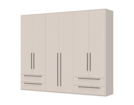 Dulap cu 6 usi si 4 sertare OPERA 272x224x56cm casmir, manere maro