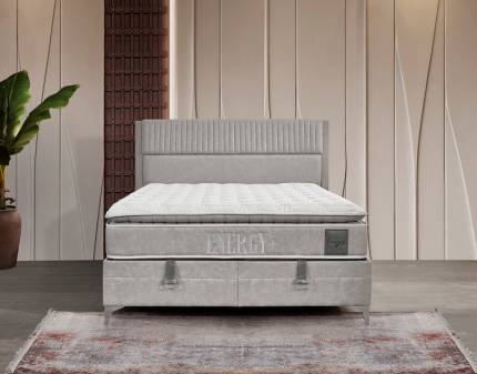 Pat tapitat cu saltea si spatiu pentru depozitare ENERGY PLUS (180x200cm) gri