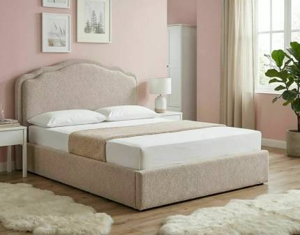 Pat tapitat cu somiera si spatiu pentru depozitare FLORENCJA RAVEN 140 / 160cm material texil beige