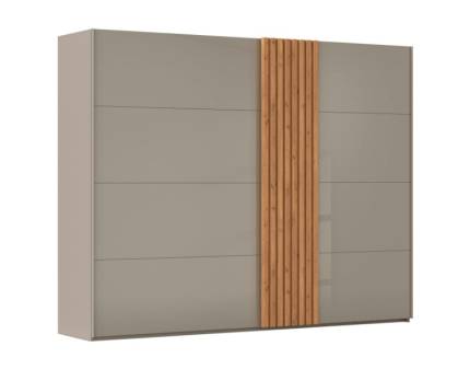 Dulap cu usi glisante TEGIO 281x223x69cm fango mat/ sticla fango - stejar Wild 