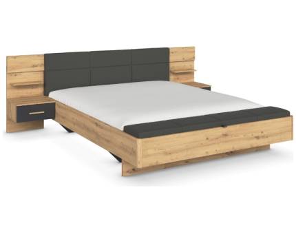 Cadru pat cu noptiere incorporate MOSBACH (180x200cm) stejar Artisan/ gri metalic 