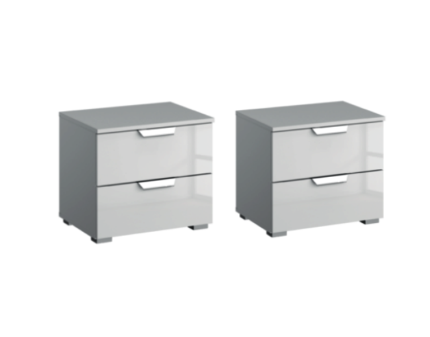 Set 2 noptiere cu 2 sertare ADITIO 47x43x42cm silk grey/ sticla gri