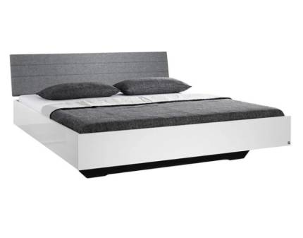 Cadru pat cu tablie tapitata HALLE (160x200cm) alb lucios + material textil gri