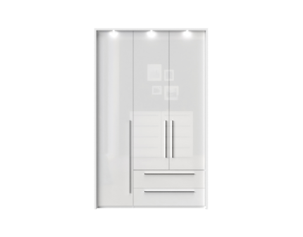Dulap cu 3 usi cu balamale si 2 sertare PIANO WHITE 137x224x56cm alb lucios, manere crom