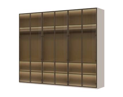 Dulap cu 6 usi cu balamale OPERA 272x224x56cm casmir/ sticla Parsol, manere maro