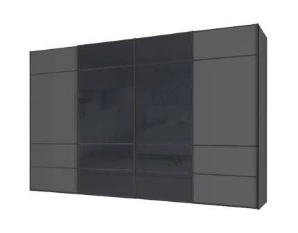 Dulap cu 4 usi glisante 373x242x68cm antracit mat/ antracit mat - sticla antracit, maner antracit model 112 SINFONIE PLUS