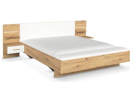 Cadru pat cu noptiere cu led incorporate MOSBACH (180x200cm) stejar Artisan/ alb alpin 