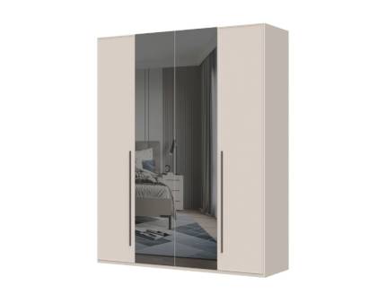 Dulap cu 4 usi cu balamale OPERA 182x224x56cm casmir/ oglinda, manere maro