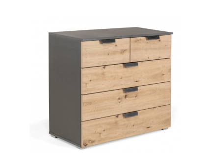 Comoda cu 5 sertare ADITIO 80x81x42cm gri metalic/ stejar aritsan 
