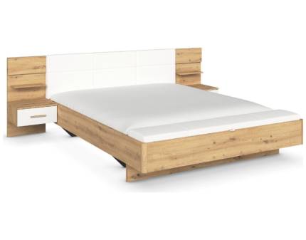 Cadru pat cu noptiere si banca incorporate MOSBACH (180x200cm) stejar Artisan/ alb alpin