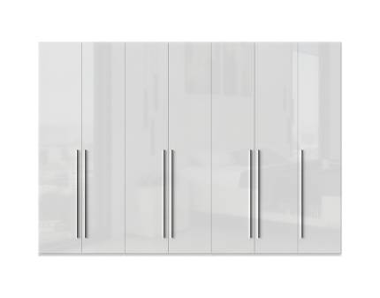 Dulap cu 7 usi cu balamale PIANO WHITE 317x224x56cm alb lucios, maner crom