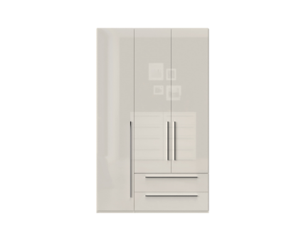 Dulap cu 3 usi cu balamale si 2 sertare PIANO BEIGE 137x224x56cm bej lucios, manere crom