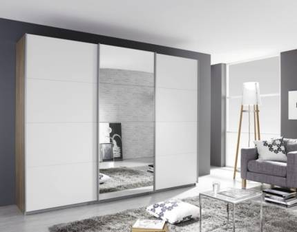 Dulap cu usi glisante GANDRA 271x210x62cm sanremo/ alb alpin - oglinda, maner aluminiu