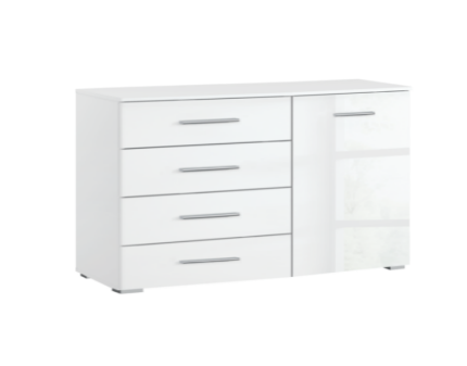 Comoda cu 4 sertare si 1 usa ADITIO 140x81x42cm alb alpin/ alb lucios 