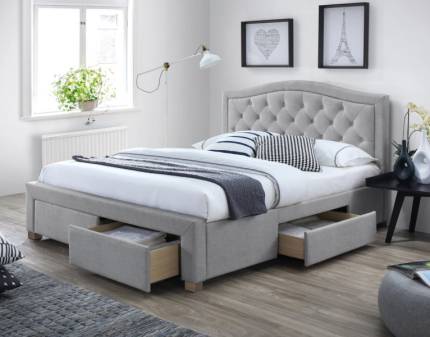 Pat tapitat cu somiera si sertare pentru depozitare ELECTRA 140/ 160/ 180cm material textil grey