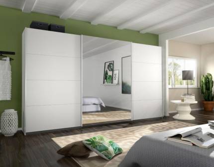 Dulap cu usi glisante KULMBACH 361x210x62cm alb alpin/oglinda configurabil