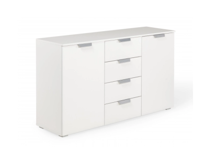 Comoda cu 2 usi si 4 sertare ADITIO 140x81x42cm alb alpin/ alb lucios 
