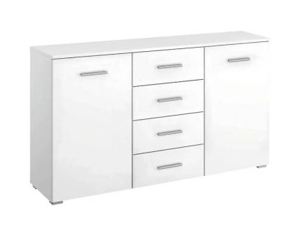 Comoda cu 2 usi si 5 sertare LORCA 149x86x37cm alb lucios