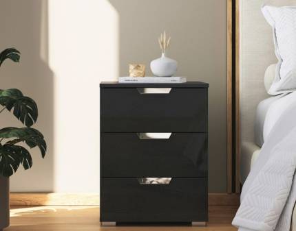 Noptiera cu 3 sertare ADITIO 40x61x42cm gri metalic/ gri metalic lucios 