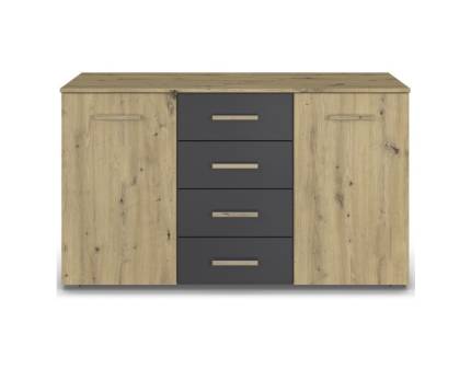 Comoda cu 2 usi si 4 sertare MOSBACH 120x81x42cm stejar artisan/ gri metalic