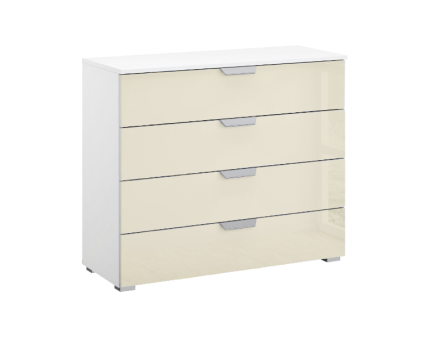 Comoda cu 4 sertare ADITIO 93x81x42cm alb alpin/ sticla champagne