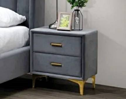 Noptiera tapitata cu 2 sertare MONAKO VELVET 53x56x36cm catifea gri, picioare si manere aurii