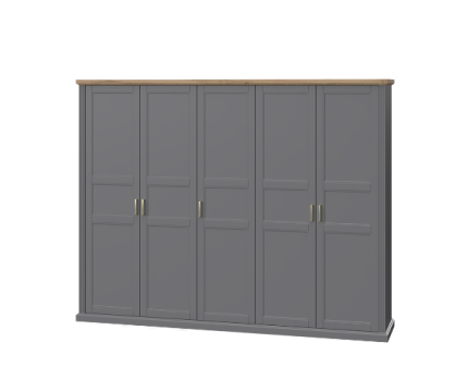 Dulap cu 5 usi cu balamale TARA GREY 291x227x59cm grafit/ Nuc Pacific