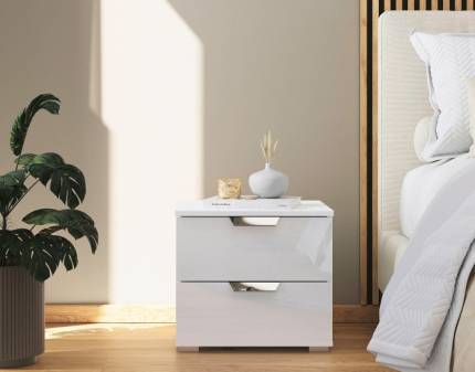Noptiera cu 2 sertare ADITIO GLAMOUR 47x43x42cm alb alpin/ alb lucios, manere crom