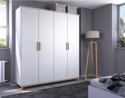 Dulap cu 4 usi cu balamale CARLSSON 181x203x53cm alb alpin, alb alpin, manere stejar