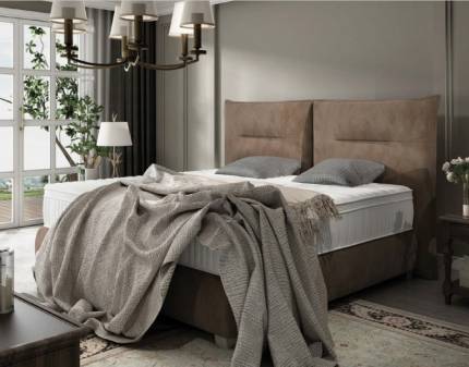 Pat tapitat cu somiera tip placa FOG 140/ 160/ 180cm personalizabil, picioare crom