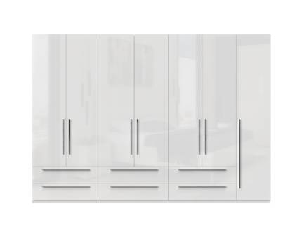Dulap cu 7 usi si 6 sertare PIANO WHITE 317x224x56cm alb lucios, maner crom
