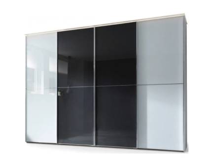 Dulap cu 4 usi glisante 400x222x68cm alb mat/ sticla alba - sticla antracit, maner crom model 47 SINFONIE PLUS 
