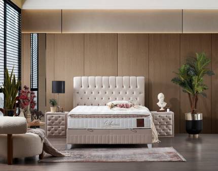 Pat tapitat cu saltea si spatiu pentru depozitare LEXUS (140x200cm) cream 