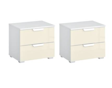 Set 2 noptiere cu 2 sertare ADITIO 40x42x42cm alb alpin/ sticla champagne 