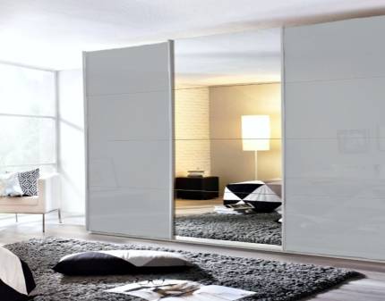 Dulap cu usi glisante KULMBACH 361x229x62cm silk grey/ sticla silk grey - oglinda configurabil