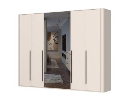 Dulap cu 6 usi cu balamale RONDO 228x225x56cm casmir/ oglinda, manere Midnight Copper