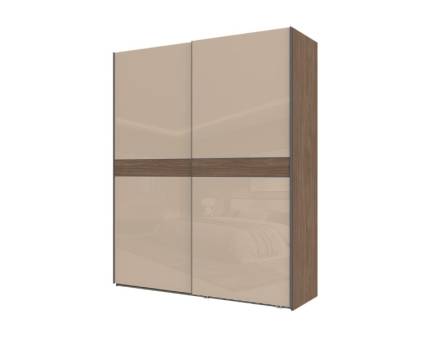 Dulap cu usi glisante LEFT 182x224x61cm Mokka HG lucios + Linkoln Walnut, manere antracit