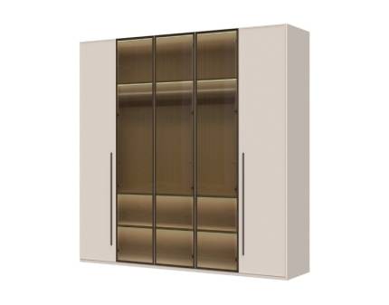 Dulap cu 5 usi cu balamale OPERA 227x224x56cm casmir/ sticla Parsol, manere maro