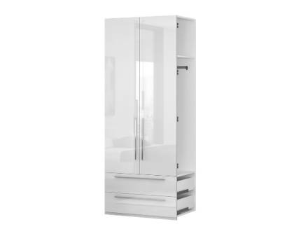 Extensie dulap cu 2 usi cu balamale si 2 sertare PIANO WHITE 90x224x56cm alb lucios, manere crom