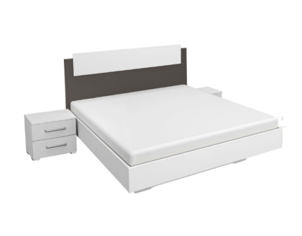 Cadru pat cu 2 noptiere BORBA (160x200cm) alb alpin/ gri metalic