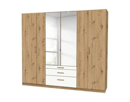 Dulap cu 6 usi cu balamale si 3 sertare MOSBACH 226x210x54cm stejar Artisan/ alb alpin 