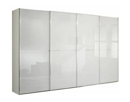 Dulap cu 4 usi glisante 400x222x68cm alb mat/ sticla alba, maner crom model 43 SINFONIE PLUS 
