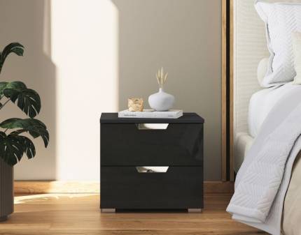 Noptiera cu 2 sertare ADITIO 40x42x42cm gri metalic/ gri metalic lucios