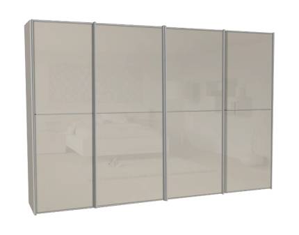 Dulap cu 4 usi glisante 400x222x68cm sand mat/ sticla sand, maner aluminiu model 43 SINFONIE PLUS 